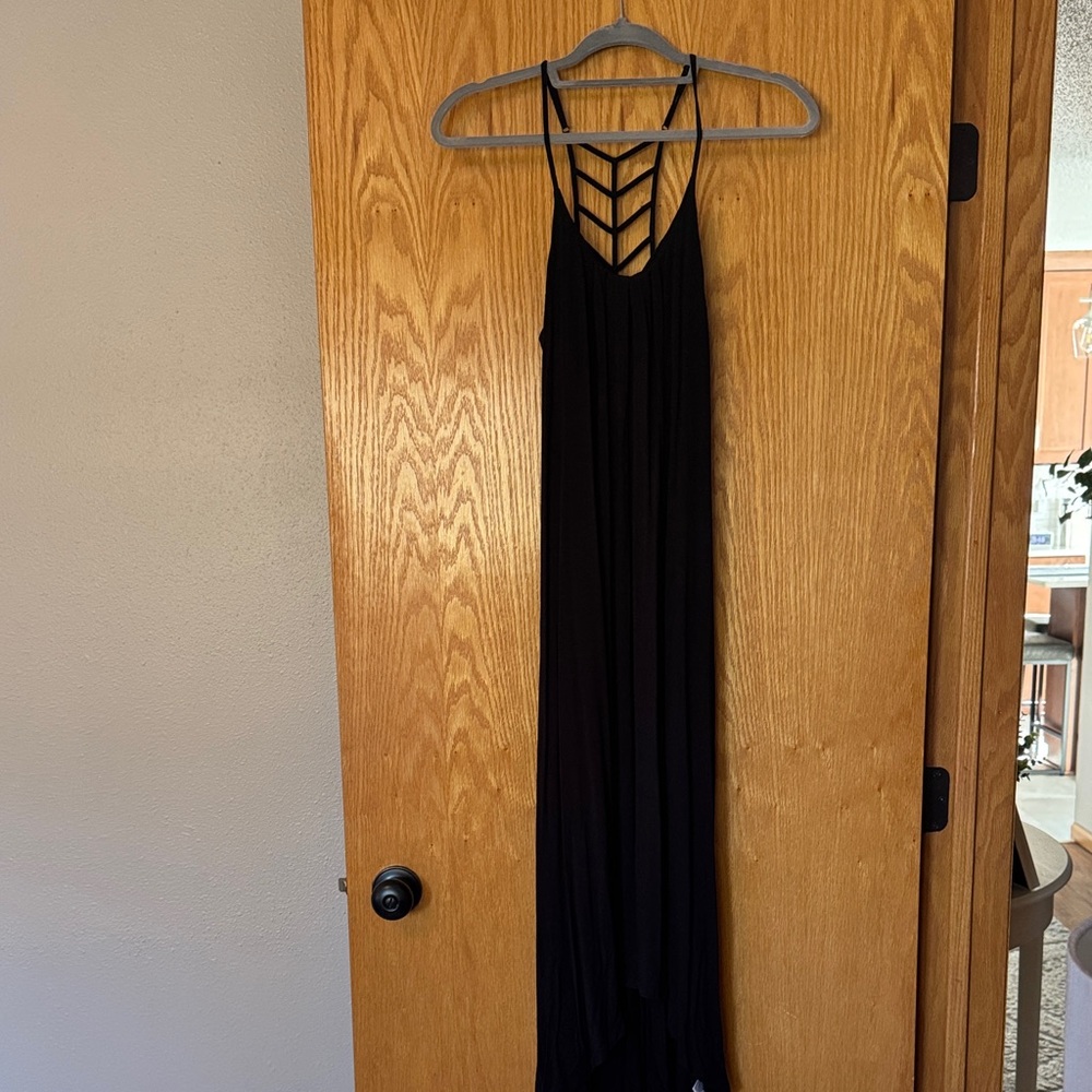 Nicole Miller Black Maxi Dress with Lattice Strappy Back